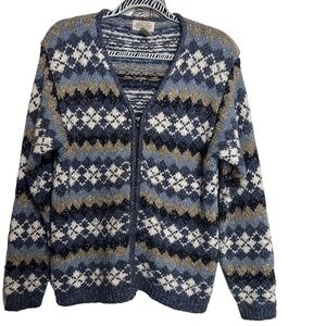 St. John's Bay Blue and Cream Knit Zip Cardigan